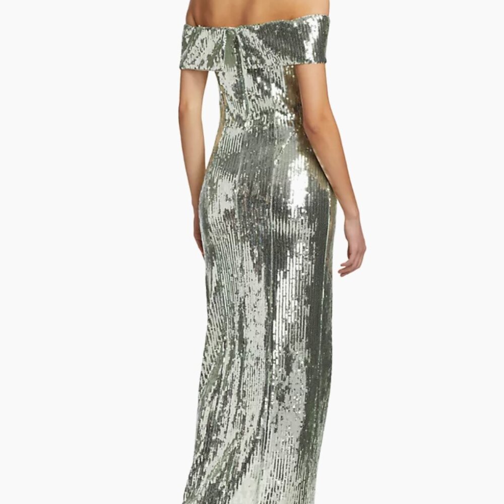 Galvan London 'Glencoe' Sequined Off-The-Shoulder Gown in Seaglass - Picture 3 of 6